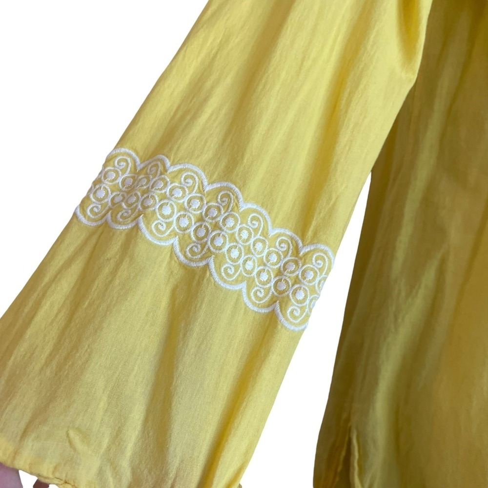 Mud Pie Women Boho Coastal Embroidered Tunic S Yellow Cotton V-Neck Coverup - Picture 5 of 9